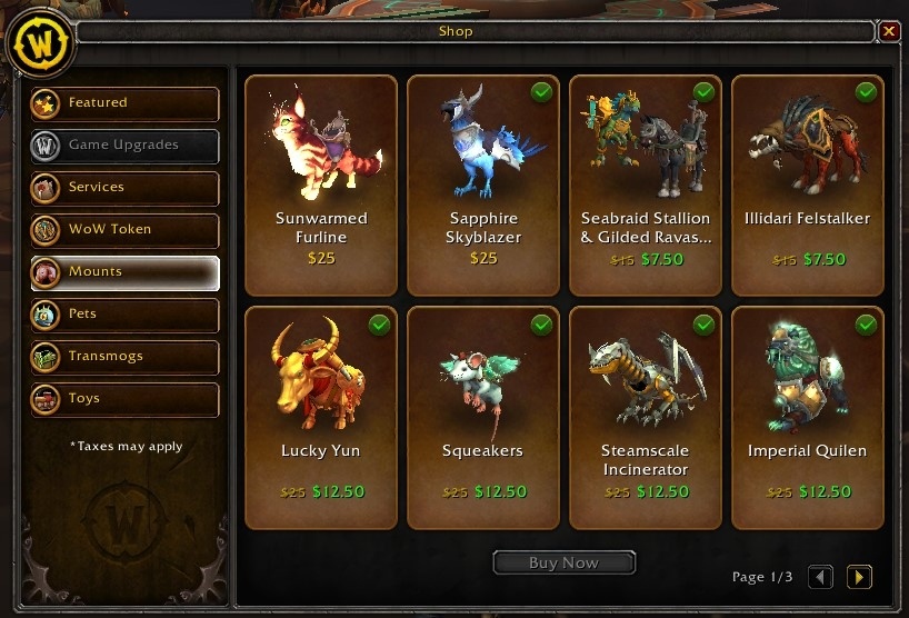 Blizzard WoW Shop Digital Collectibles